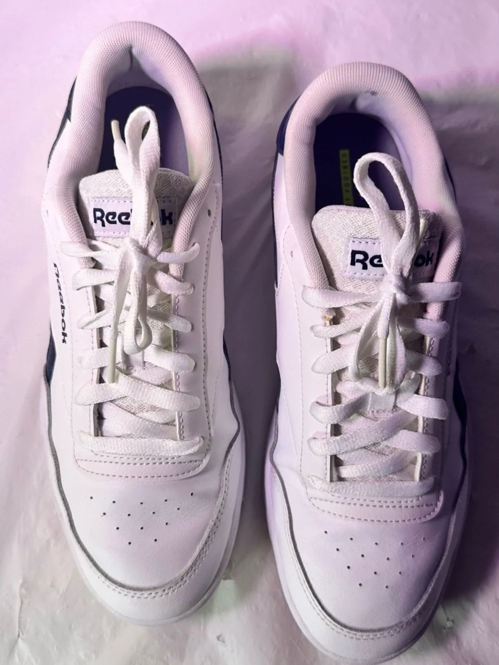Reebok White Sneakers with Navy Side Stripes